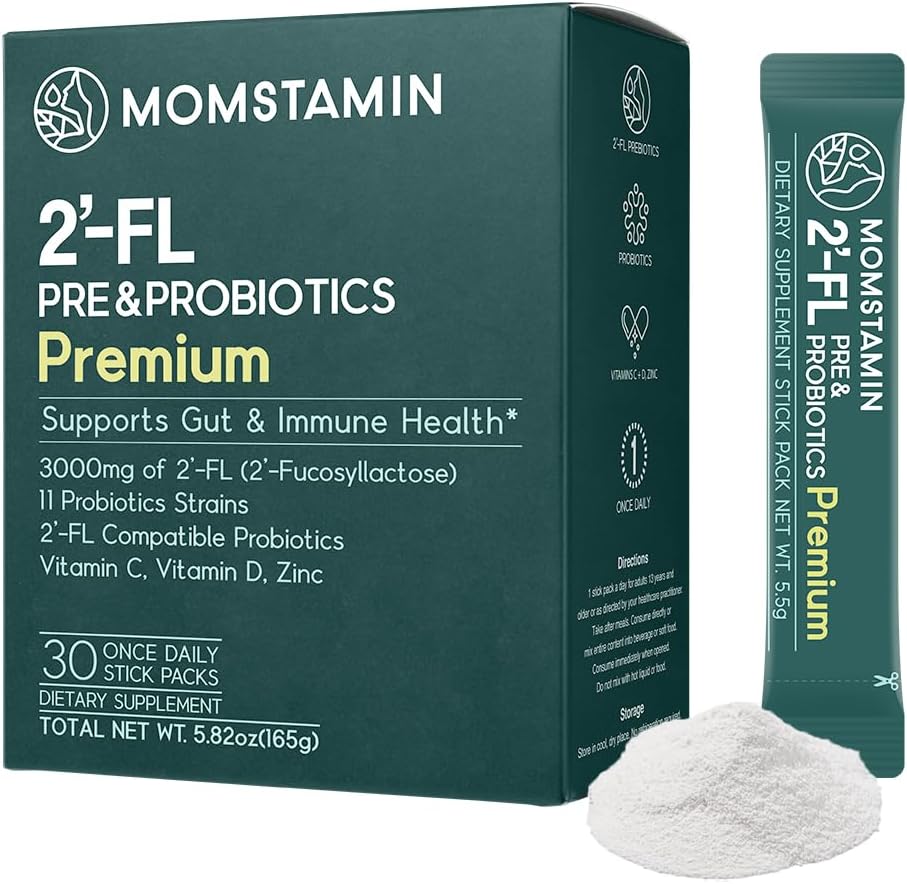 MOMSTAMIN HMO(Human Milk Oligosaccharides) Super Prebiotics and Probiotics for Women, Men : Immune Digestive Supplement | HMO Probiotics | HMO Supplement | Prebiotics Powder | IBS Relief - 30 Packets