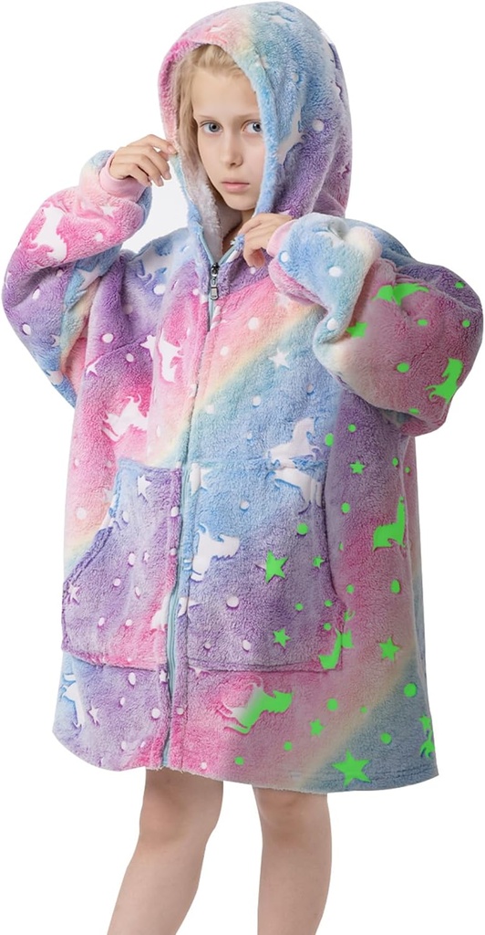 MeMoreCool Wearable Blanket Kids Blanket Hoodie, Hooded Blanket Kids Comfy Blanket Sweatshirt, Toddler Blanket with Hood