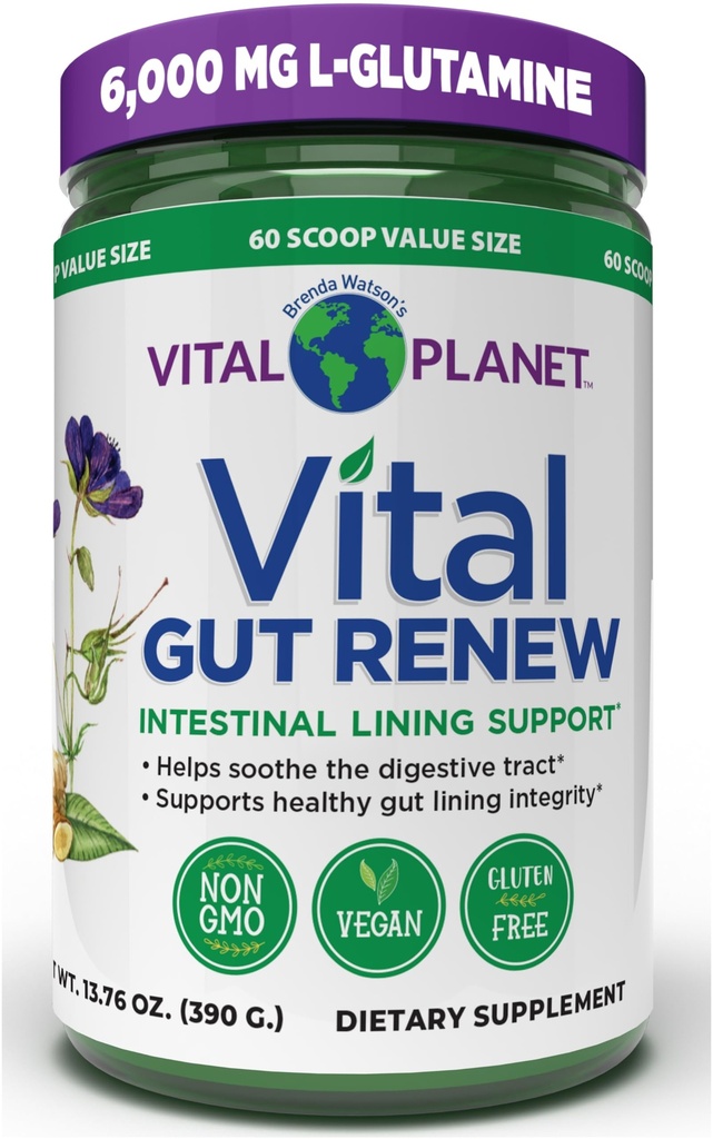 Vital Planet - Vital Gut Renew Powder Supplement for Leaky Gut Repair with L-Glutamine, Marshmallow and Ginger Root, DGL Licorice Root and Organic Aloe Vera, L Glutamine 6000mg 13.76 oz