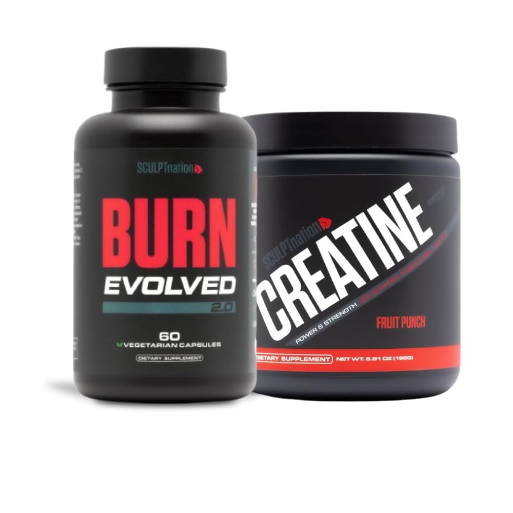 Sculpt Nation by V Shred Burn Evolved 2.0 and Premium Creatine Fruit Punch Powder Bundle