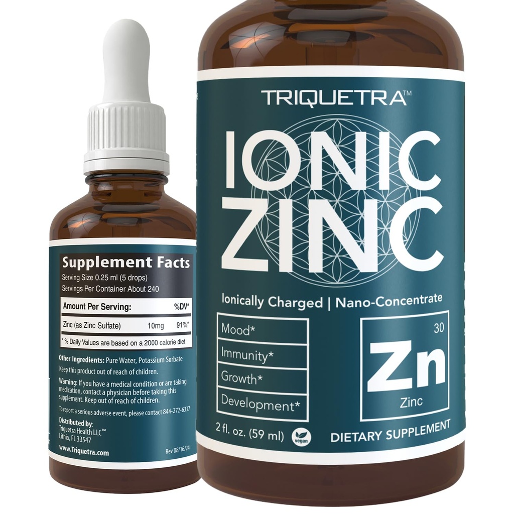 Ionic Liquid Zinc – 8 Month Supply, Adjustable Dosing for Adults – High Absorption, Vegan, Glass Bottle – Supports Immune System, Brain & Thyroid Health – Essential Mineral Supplement (2 oz)