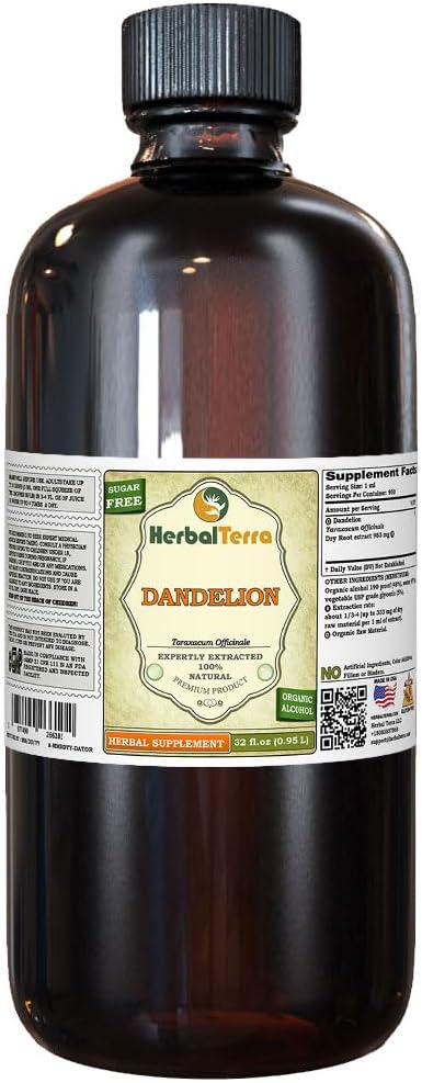 Dandelion (Taraxacum Officinale) Tincture, Organic Dried Roots Liquid Extract (Brand Name: HerbalTerra, Proudly Made in USA) 32 fl.oz (0.95 l)