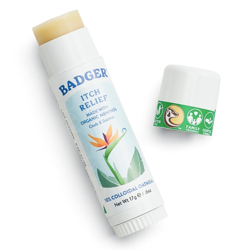 Badger Bug Bite Itch Relief Stick, Natural & Organic Anti Itch Cream for Bug Bites, Rashes & Poison Ivy, Fast Itchy Skin Relief After Bite, Works Great, Smells Great, Easy to Use, .6 oz