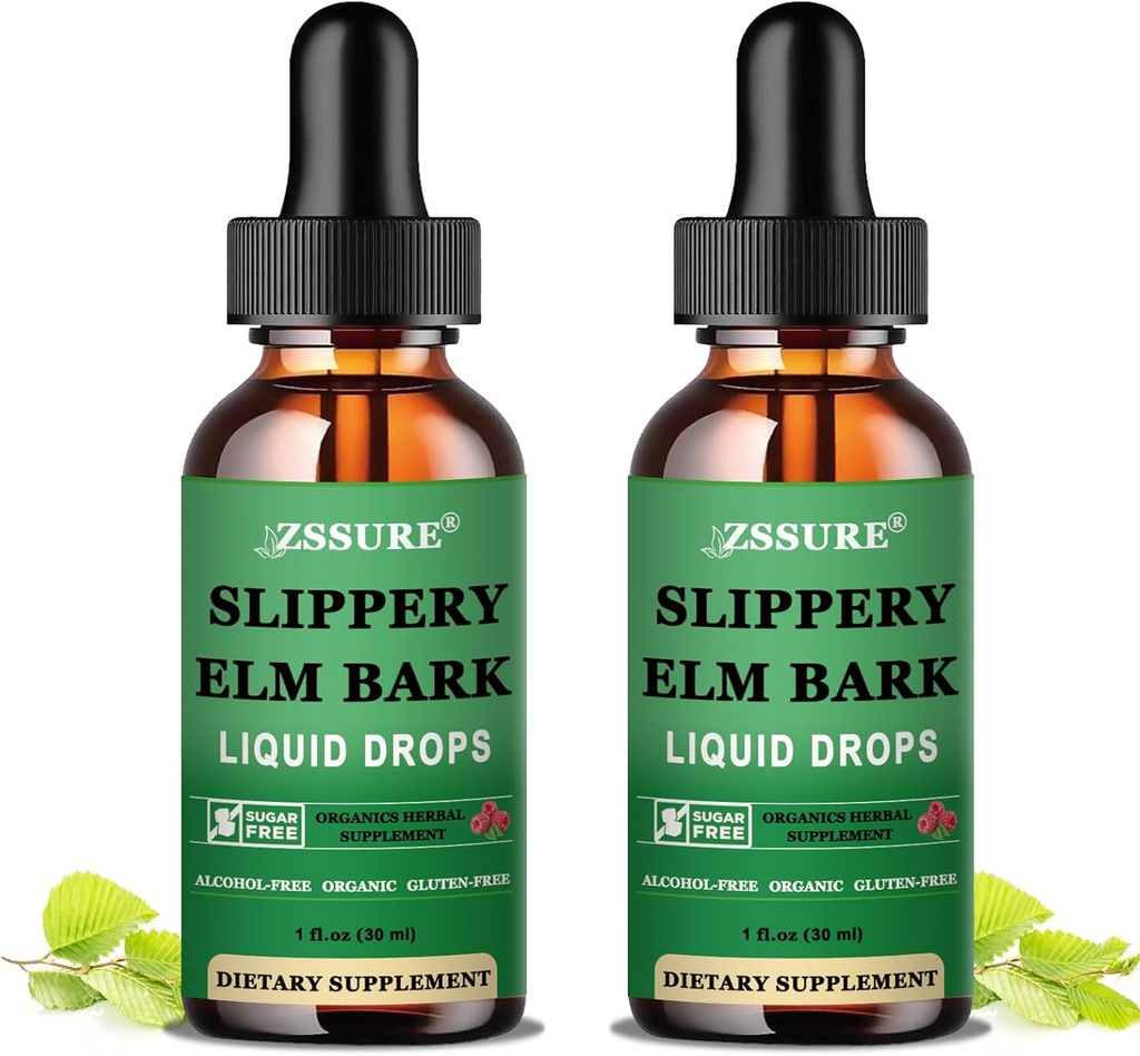 (2 Pack) Slippery Elm Bark Liquid Drops, Pure Organic Slippery Elm Extract 1000mg for Digestive Gut Health, Liquid Slippery Elm Tincture Herbal Supplement, Vegan, Alcohol Free, Non-GMO, Gluten Free