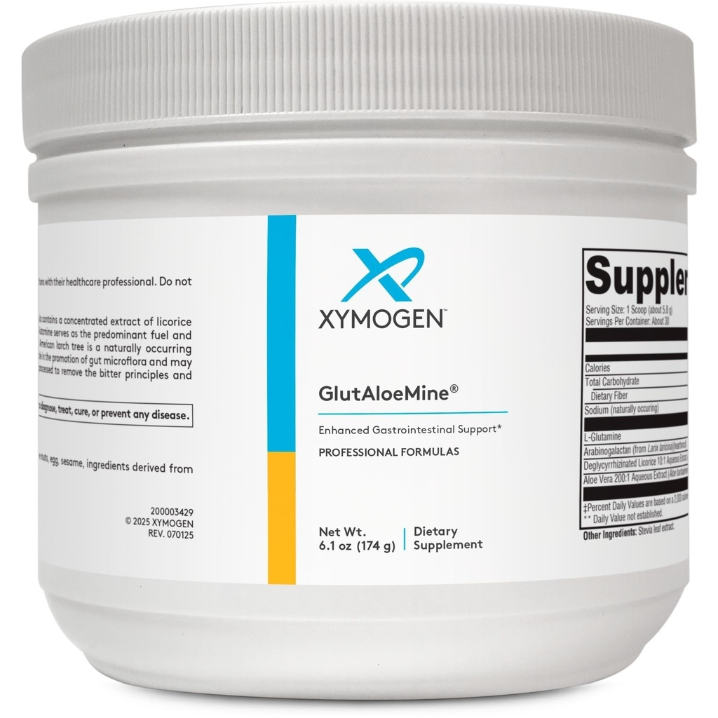 XYMOGEN GlutAloeMine - 3 g L-Glutamine with Aloe Vera Extract - GI Lining & Digestive Wellness Support Prebiotic Gentle Gut Health Powder - Vegan & Non-GMO - 6.1 oz (30 Servings)