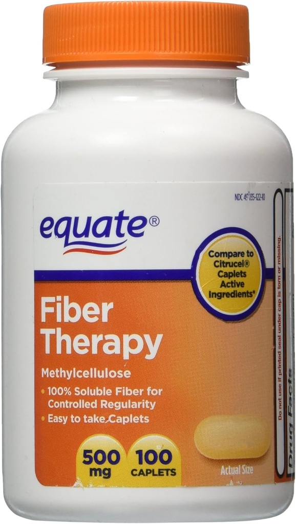 Equate Fiber Therapy For Regularity Fiber Supplement Caplets, 500mg, 100-Count Bottle