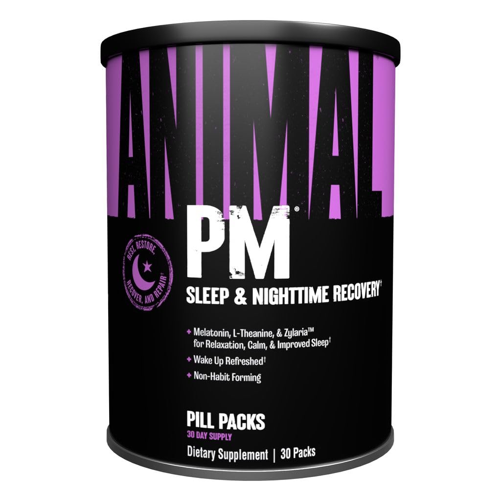 Animal PM - Sleep Aid for Adults Non-Habit Forming Relaxation Enhancer and Mood Support with Melatonin, L-Theanine, Zylaria, Zinc, Magnesium, Vitamin B6, GABA + AKG Anabolic Stack Supply, 30 Count