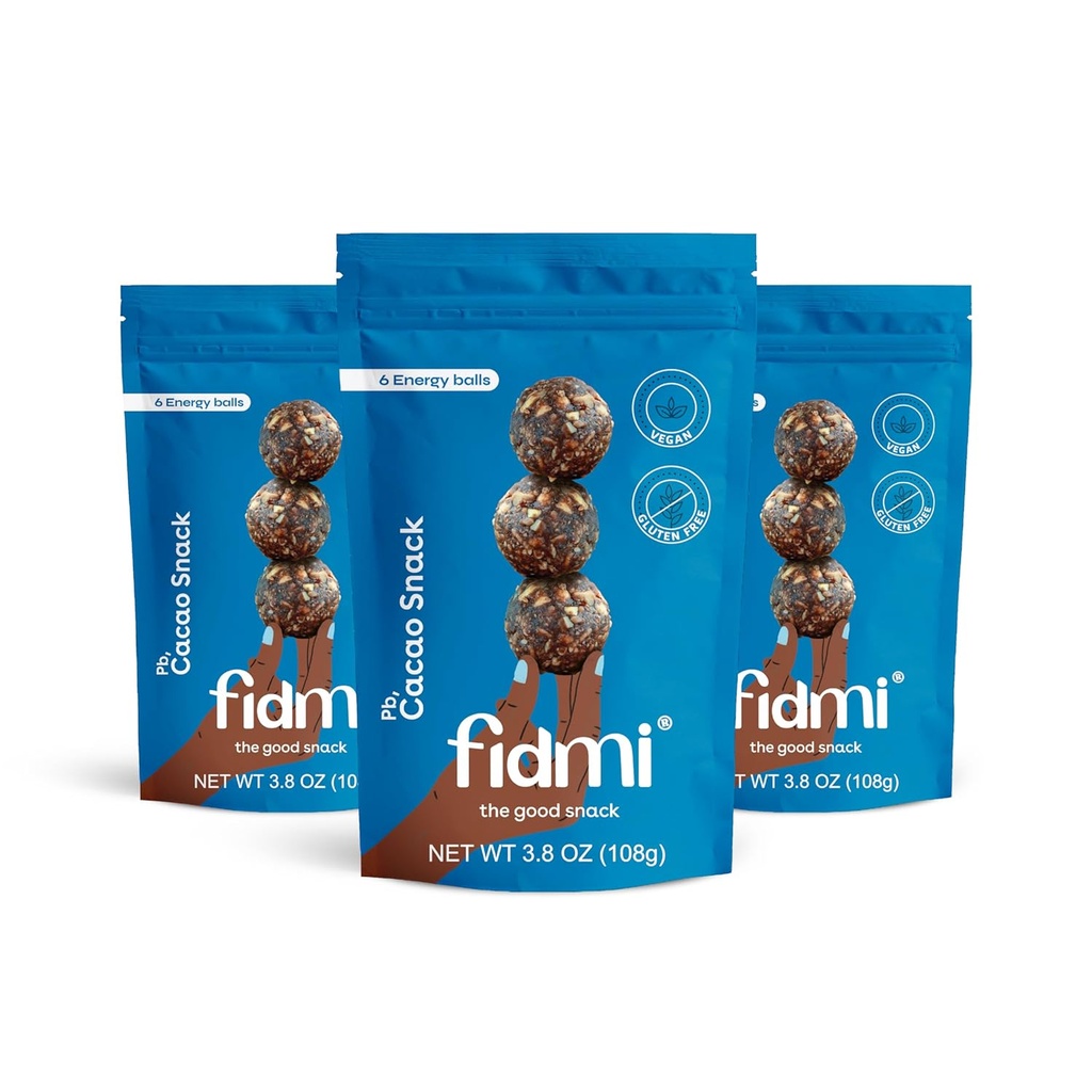 Fidmi Snack Protein Energy Balls Cacao | VEGAN – Gluten Free – Plant Based – Superfood (Cacao) - All Natural Ingredients - Snack Size Bites 3.8 oz (3 count)