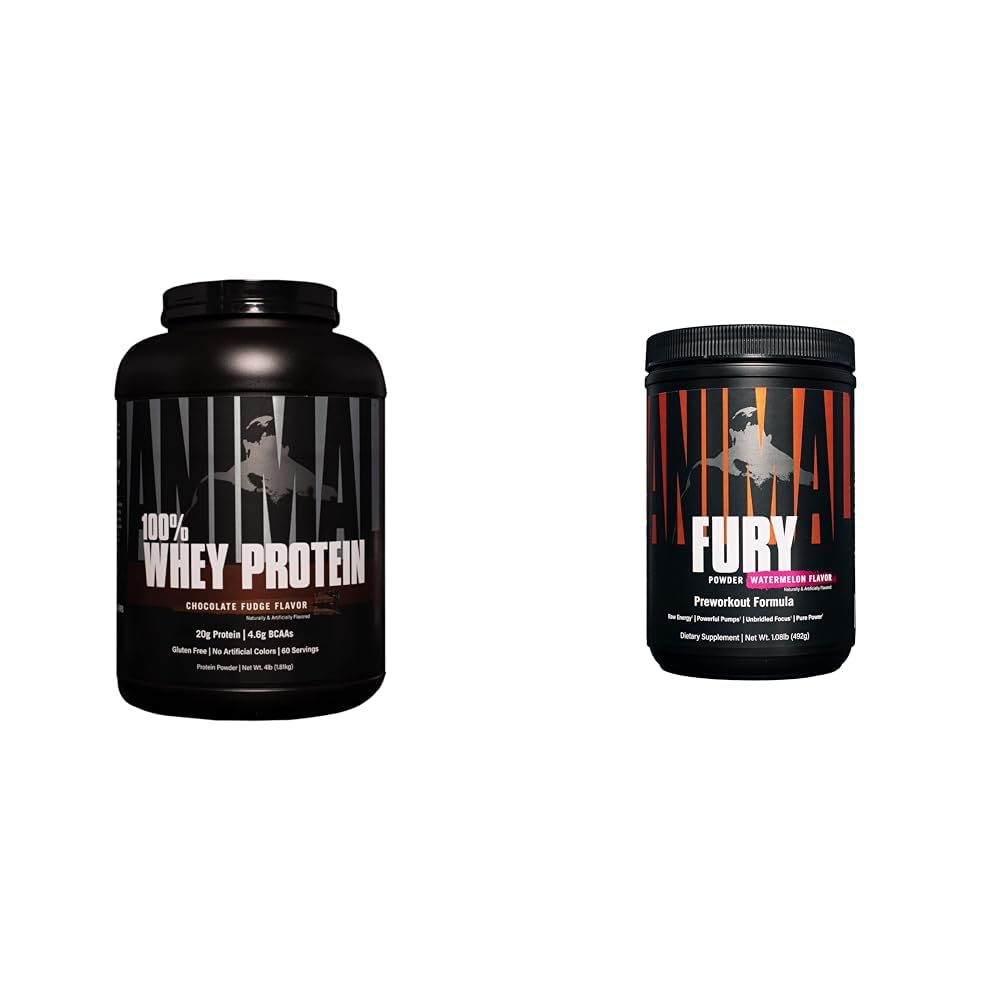 Animal 100% Whey Protein Powder – Whey Blend for Pre- or Post-Workout, Recovery & Fury Pre Workout Powder Supplement for Energy and Focus 5g BCAA 350mg Caffeine Nitric Oxide