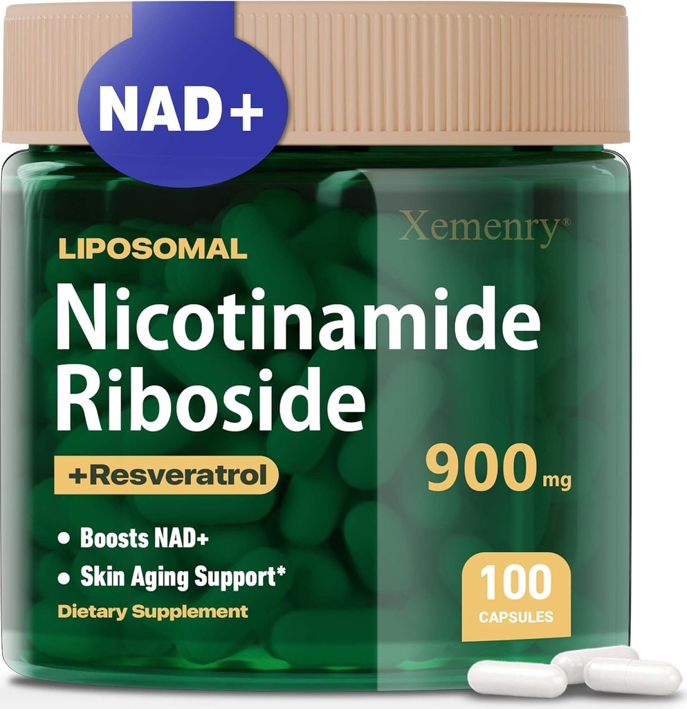 Liposomal Nicotinamide Riboside, NAD Supplement for Anti-Aging, Energy, Focus, 900mg NAD+ Supplement, Resveratrol & Quercetin, -50 Day Supply, 100 Capsules