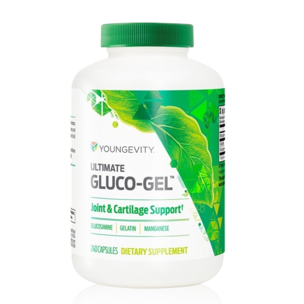 Youngevity Ultimate Gluco-Gel -for Tendons, Bones & Cartilage | Contains Glucosamine, Gelatin & Manganese | 240 Capsules | 1 Bottle