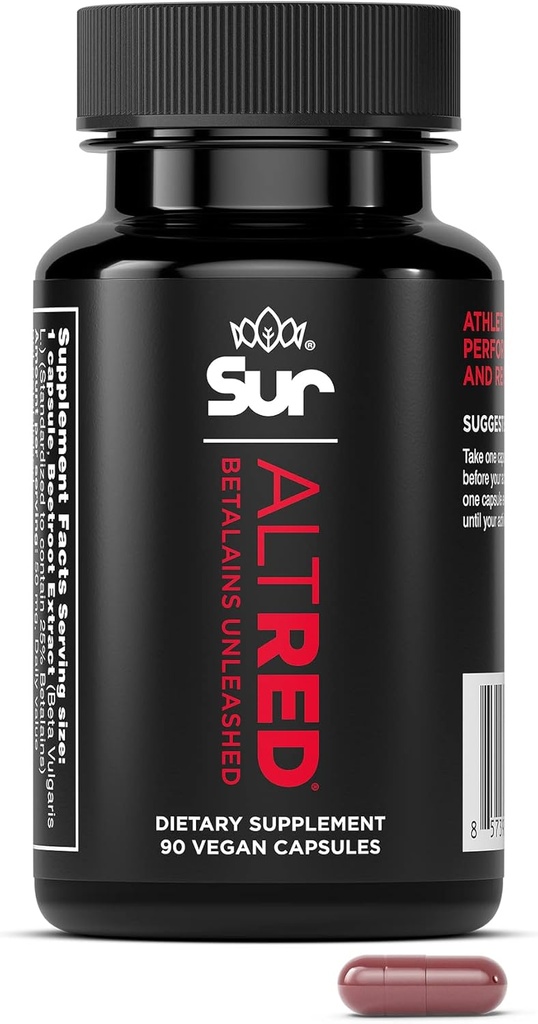 AltRed Sur Beet Root Capsules for Muscle Recovery and Sports Nutrition - 25% Betalain Extract Pre Workout & Nitric Oxide Supplement for Endurance Athletes - NSF Certified for Sport
