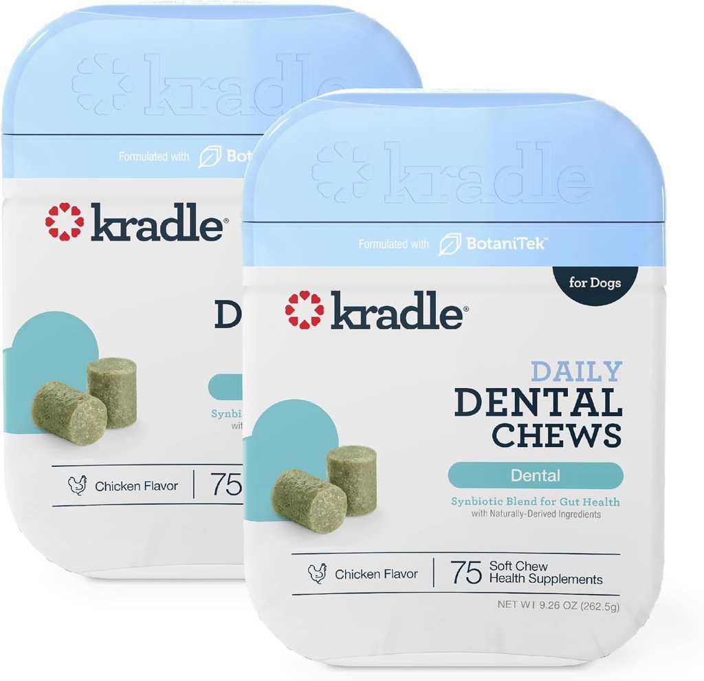 Kradle Dental Chews for Dogs - Ashwagandha Pyridoxine HCL Powder - Nighttime Dental Routine - Supports Relaxation & Oral Hygiene - 150 Chews
