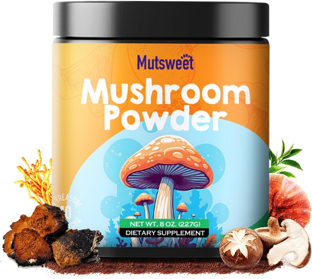 Mushroom Powder Supplement, 75 Servings 10 Mushrooms Blend for Coffee & Smoothies, 8 oz Mushrooms & Rhodiola Rosea with Lions Mane, Reishi, Chaga, Cordyceps for Energy, Memory, Immune