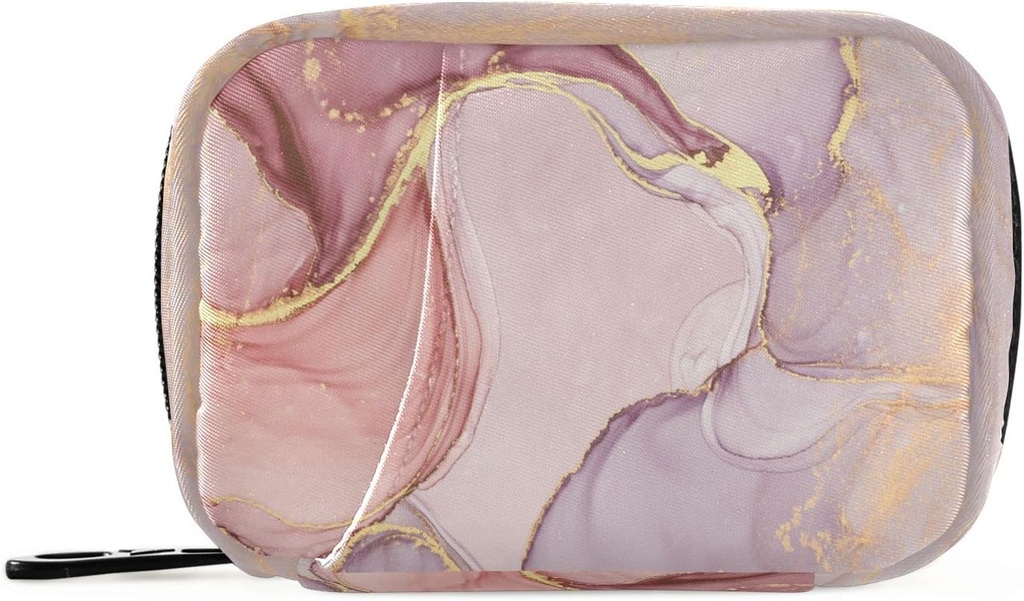 Pink Golden Marble Pill Organizer Case 7 Day Travel Pill Box with Zipper Portable Weekly Vitamin Medicine Supplement Holder Pouch Bag