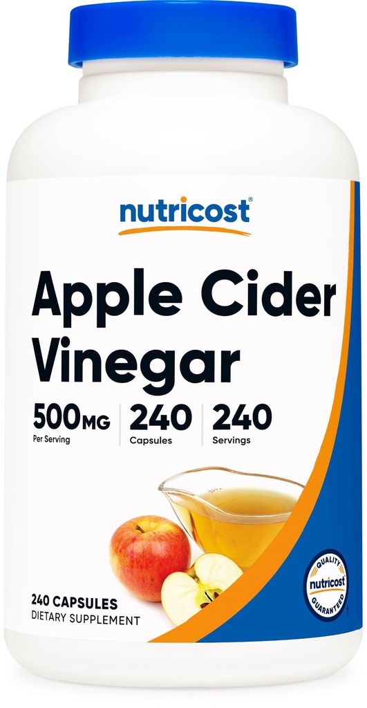 Nutricost Apple Cider Vinegar Capsules 500mg, 240 Vegetarian Capsules - Natural, Vegetarian, GMP, Non-GMO and Gluten Free