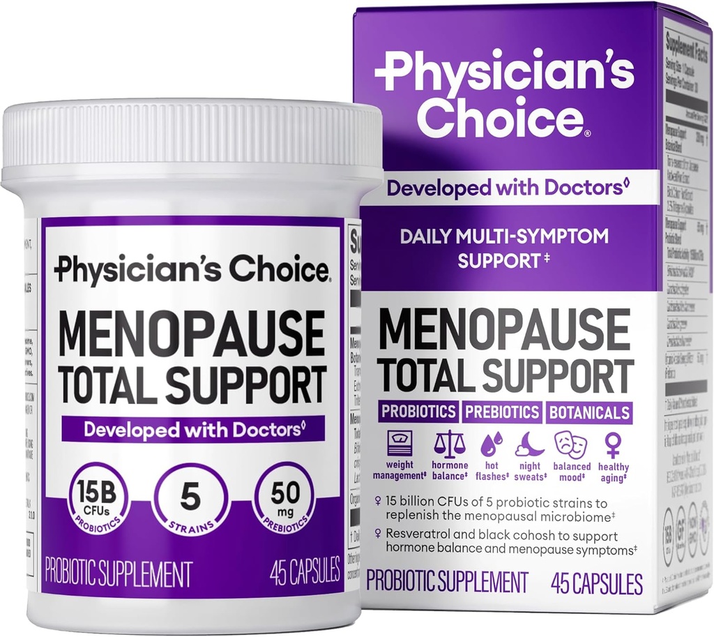 Physician's CHOICE Menopause Probiotic Supplement for Women - Supports Hormone Balance, Hot Flashes, Night Sweats, Weight Management, Bloating & Gut Health - with Black Cohosh, Resveratrol+ - 45ct
