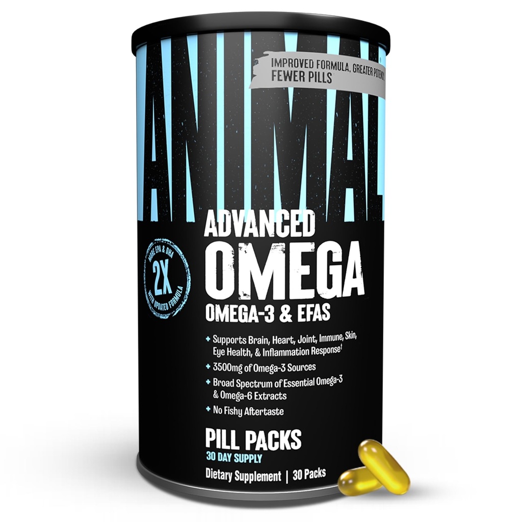 Animal Advanced Omega 3 Fatty Acids - 3500mg EPA DHA Fish Oil Omega 3 Supplement for Women & Men High Potency Blend with CLA GLA ALA for Brain Skin Eye Immune Joint Health 30 Pill Packs