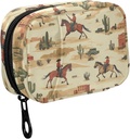 Fustylead Cowboy Riding Horse and Desert Cactus Pill Organizer for Purse, Weekly Portable Pill Box with Zipper to Storage Vitamins Fish Oils Medications Supplements