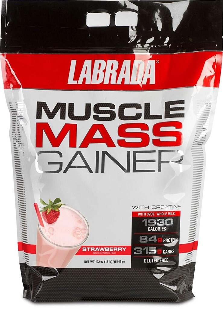 Labrada Nutrition Muscle Mass Gainer, Strawberry, 12 Pound