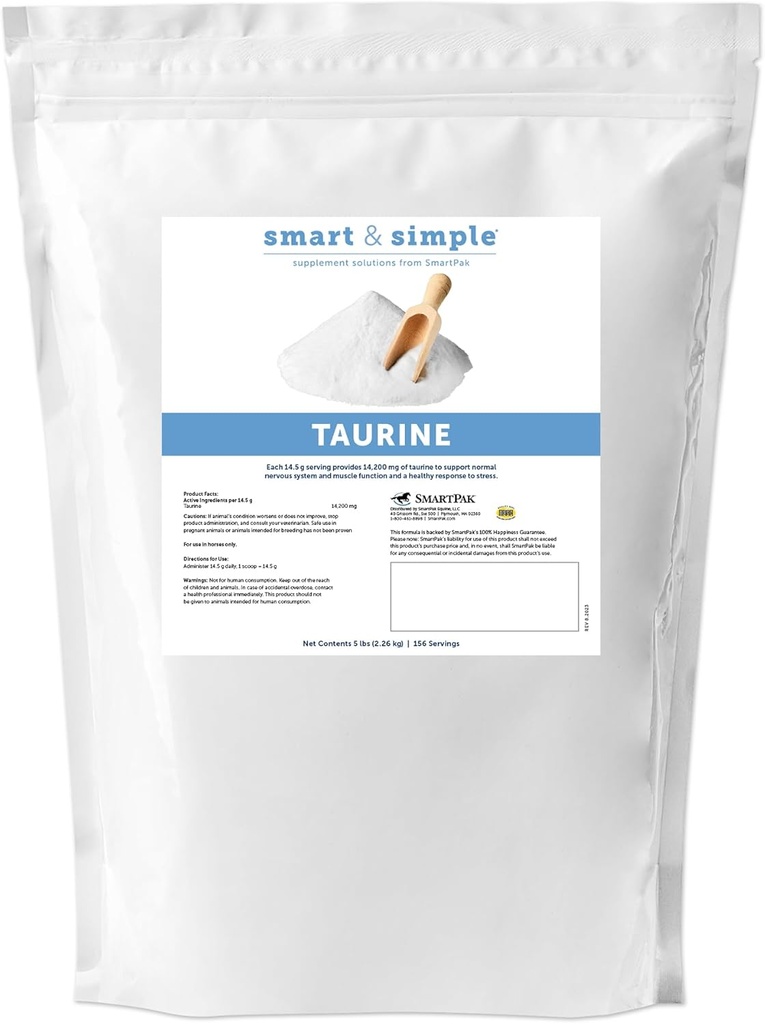 Smart & Simple Taurine Powder | Horse Supplements | 14,200 mg of Taurine for Horses | Supports Muscles External and Internal Structure | Supports a Calm Demeanor | 156 Servings | 5 lb