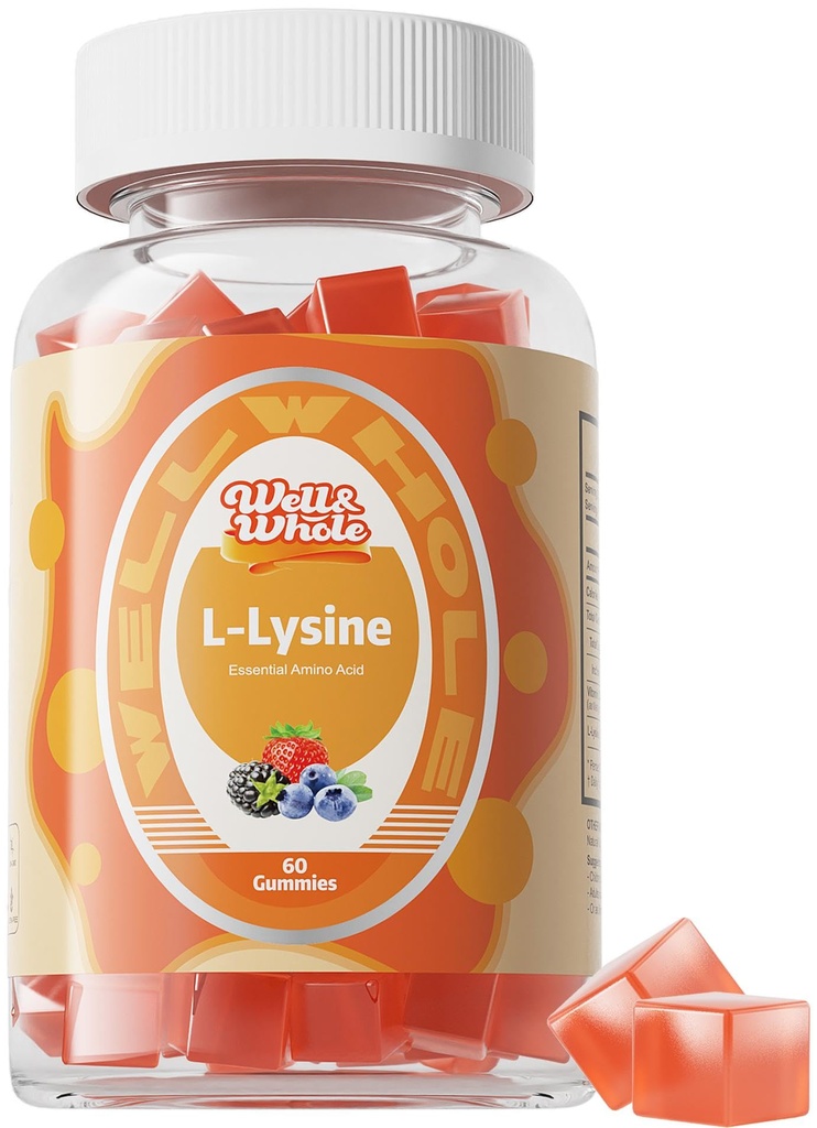 L-Lysine Gummies 1000mg - L-Lysine Supplements for Kids and Adults - Lip and Cold Sore* Support for Women - Chewable Lysine Gummies with Vitamin B12 - Vegan, Non GMO, Gluten-Free, 60 Counts