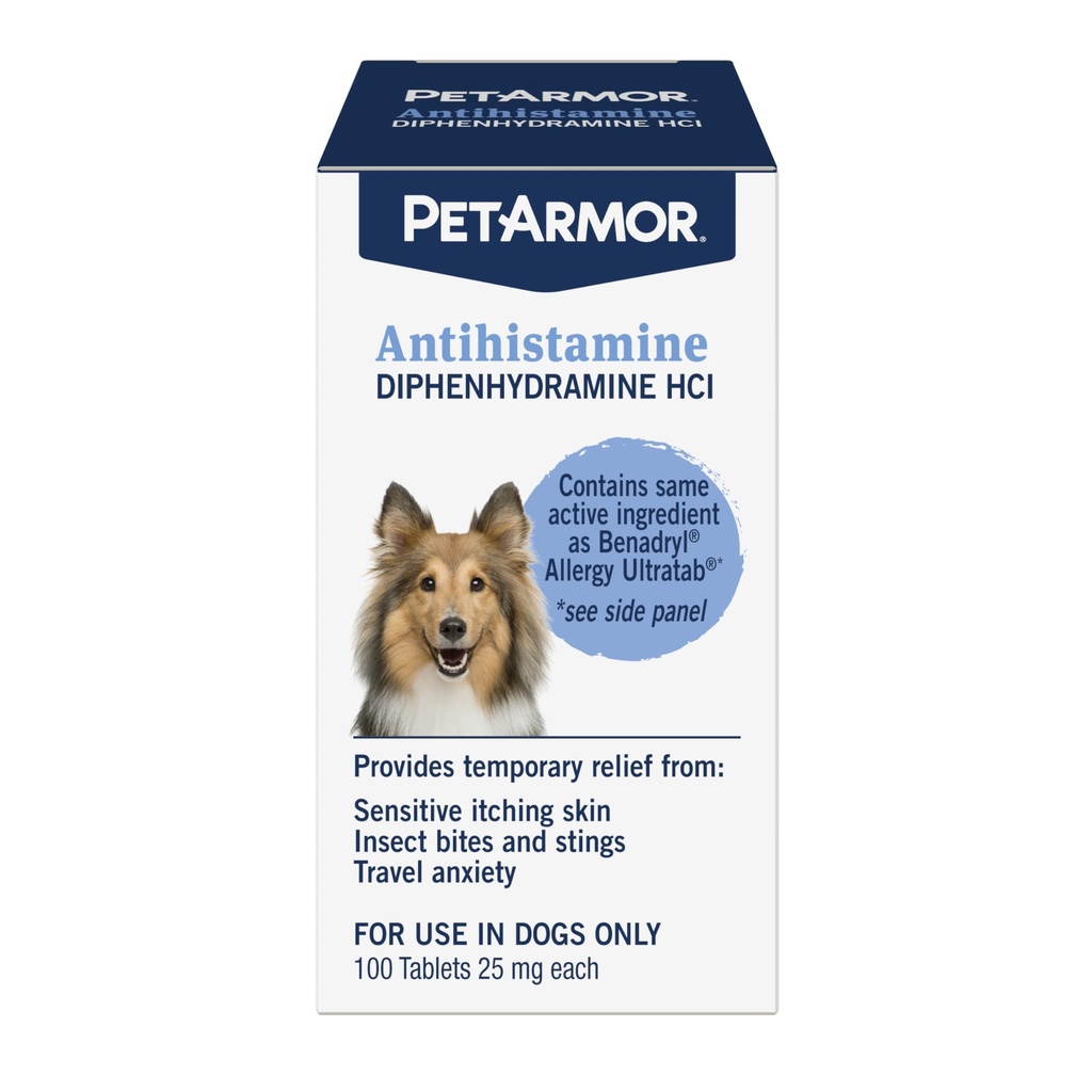 PetArmor Antihistamine Allergy Relief for Dogs, Easy-to-Use Allergy Medicine for Dogs, Anti-Itch Medicine Provides Relief from Insect Bites, and Stings, 100 Tablets