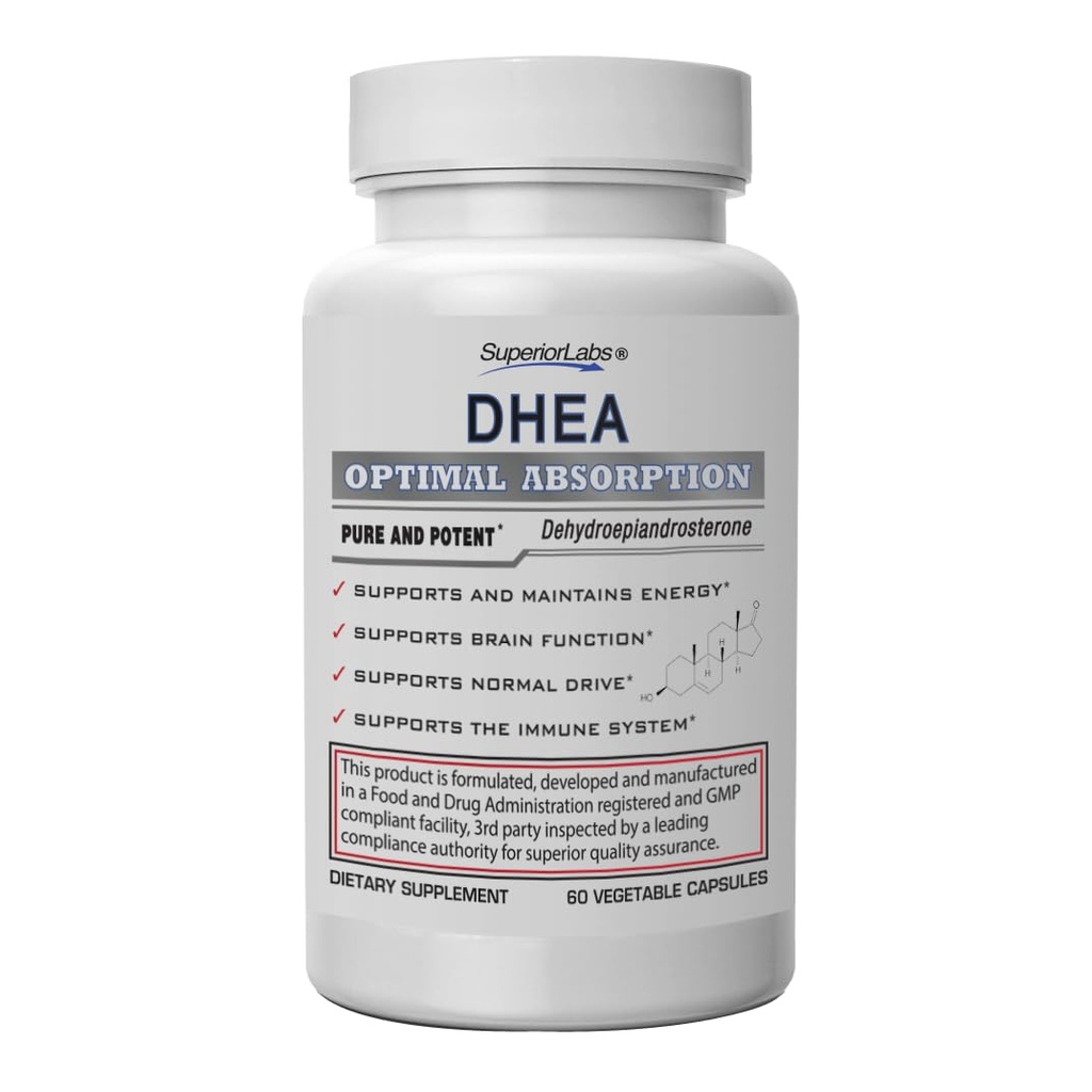 Superior Labs – Extra Strength Natural DHEA – Non-GMO 100 mg Dose, 60 Vegetable Capsules – Promotes Healthy Aging in Men & Women – Helps Restores Youthful Energy Levels