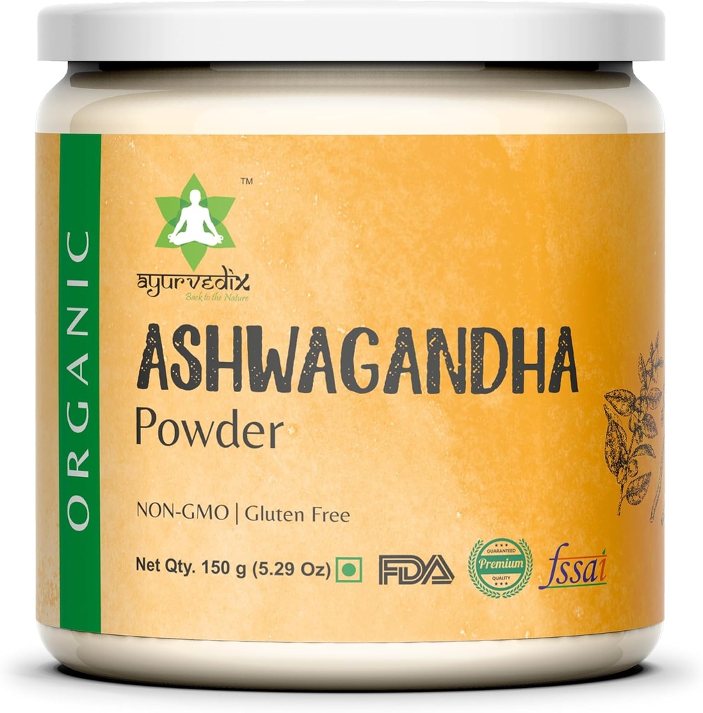 Organic Ashwagandha Root Powder | 5.29oz Reusable Jar | 100% Raw from India | Withania Somnifera - Ayurvedic Herbal Supplement Powder