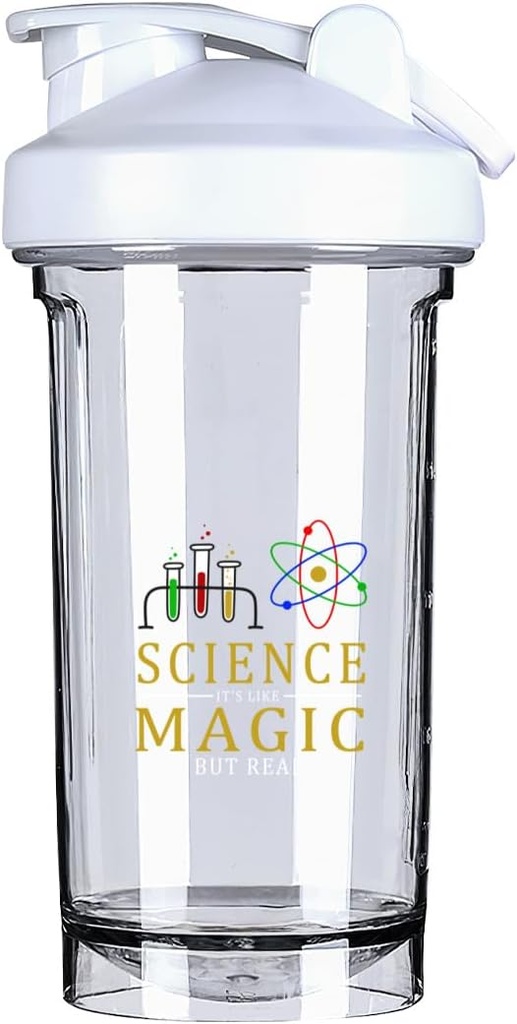 Science It'S Like Magic But Real 18 Ounce Shaker Bottle Drink Mixer Leak-proof Pre Workout Protein Shakes Meal Replacement Shakes Bottles 500ML/18 Oz White