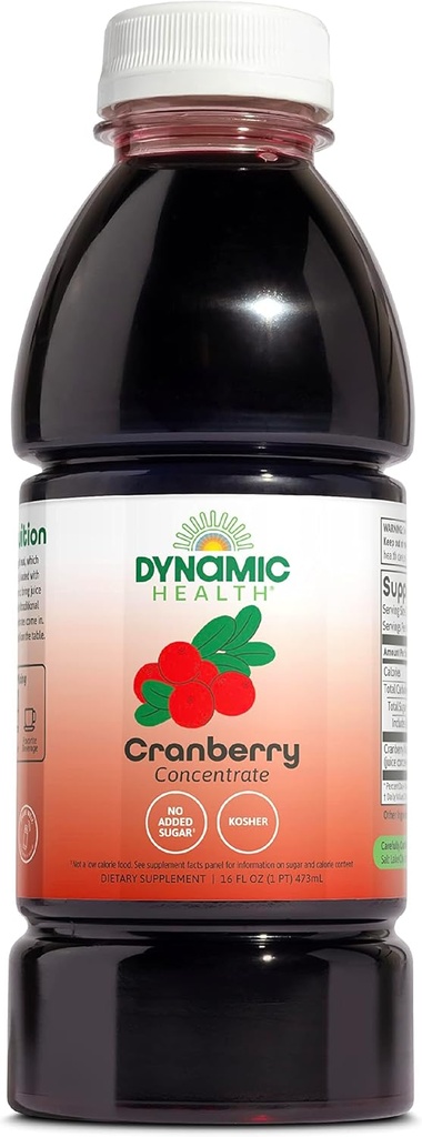 Dynamic Health Pure Cranberry Unsweetened 100% Juice Concentrate, Natural Antioxidant Supplement, No Additives, No Added Sugar, No Preservatives, 16 Servings, 16oz