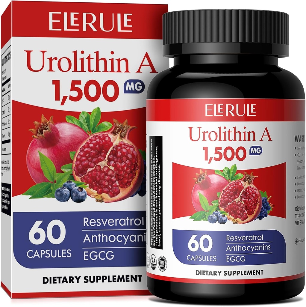 Urolithin A Supplement 1000 mg Plus Trans-Resveratrol, Anthocyanins, Green Tea,Promoting Healthy Aging,Supports Cellular and Energy for Men & Women, 60 Capsules