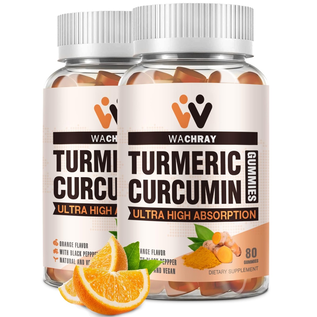 Turmeric Curcumin Gummies with Ginger & Black Pepper Extract - 2 Pack Tumeric Gummy Supplements for Pain Inflammation Joint Weight Health Support - Vegan, Organic, Gelatin-Free - for Adults and Kids