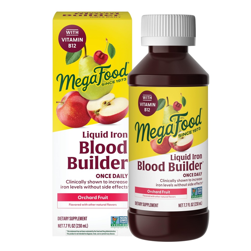 MegaFood Blood Builder Liquid Iron Supplement for Women, Men & Kids, Clinically Shown to Increase Iron Levels Without Constipation, Vegan, 7.7 Fl Oz (23 Servings)