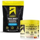 Ascent 100% Whey Protein Powder, Unflavored 2 lb & Hydration + Energy Electrolytes, Raspberry Lemonade 40 Servings