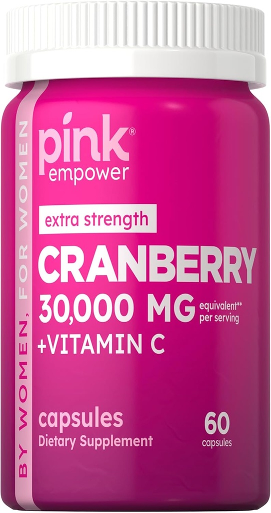 PINK Cranberry Pills for Women | 60 Capsules | Plus Vitamin C | Non-GMO & Gluten Free Extract Supplement | Supports Urinary Tract Health