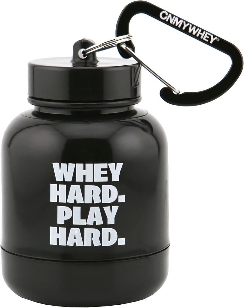 ONMYWHEY - Protein Powder & Supplement Funnel Keychain, Portable To-Go Container for The Gym, Workouts, Fitness, & Travel - TSA Approved, Whey Hard Play Hard