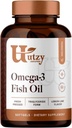 Utzy Naturals Omega-3 Fish Oil | 800 mg Omega-3 | with EPA and DHA | Natural Lemon Flavor | 60 Softgels