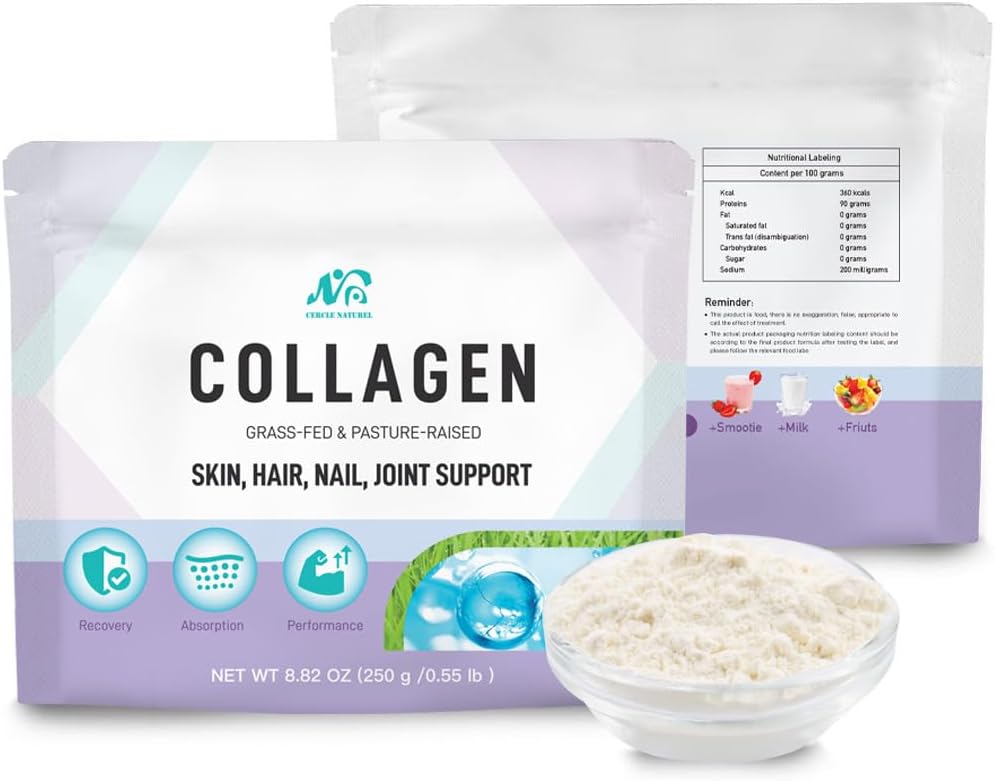 Cercle Natural Multi Collagen Peptides Powder Unflavored, Plus Vitamin C & Biotin, German Hydrolyzed Bovine Collagen, Supports Hair, Skin, Nails, and Joints for Women & Men - 8.82 oz
