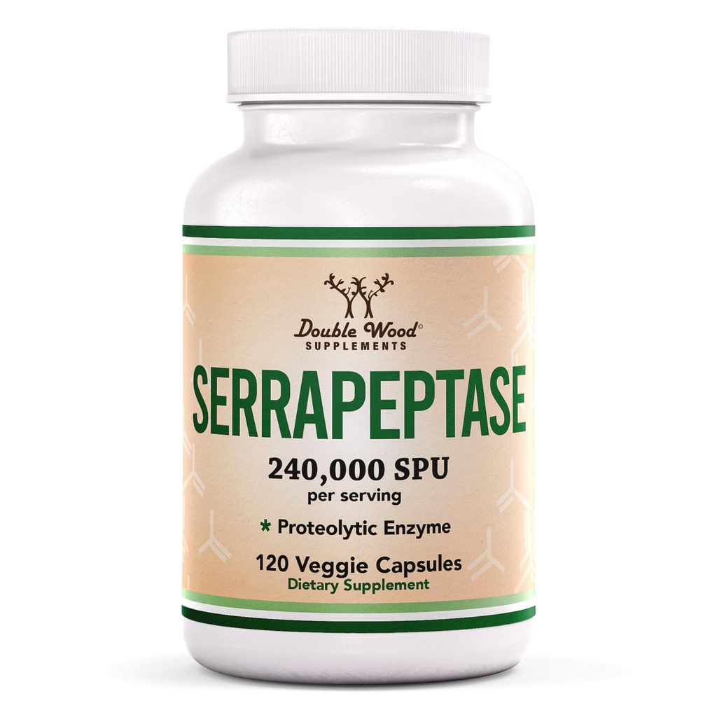Serrapeptase 240,000 SPU Max Potency (120 Veggie Capsules) Proteolytic Enzyme for Sinus, Respiratory and Joint Health (Non-GMO, Gluten Free, Vegetarian Safe) by Double Wood