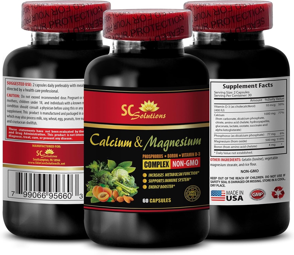 Calcium Magnesium zinc with Vitamin d3 - Calcium Magnesium Complex with Vitamin D and Boron - Muscle Repair Supplement for Men, Immune Support Vitamins for Adults, Muscle Growth - 1 Bottle 60 Caps