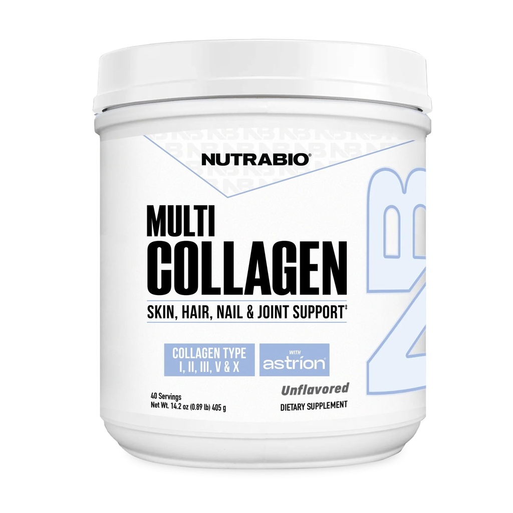 NutraBio Multi Collagen Powder - Hydrolyzed Collagen Peptides for Glowing Hair & Skin - Grass-Fed - Collagen Powder for Women and Men - 40 Servings- Unflavored