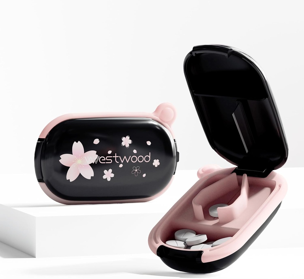 Black Small Pill Cutter Splitter with Centering Device for Small and Tiny Pills, Cuts Vitamins Tablets, Portable Exquisite Pill Crusher for Purse Pocket