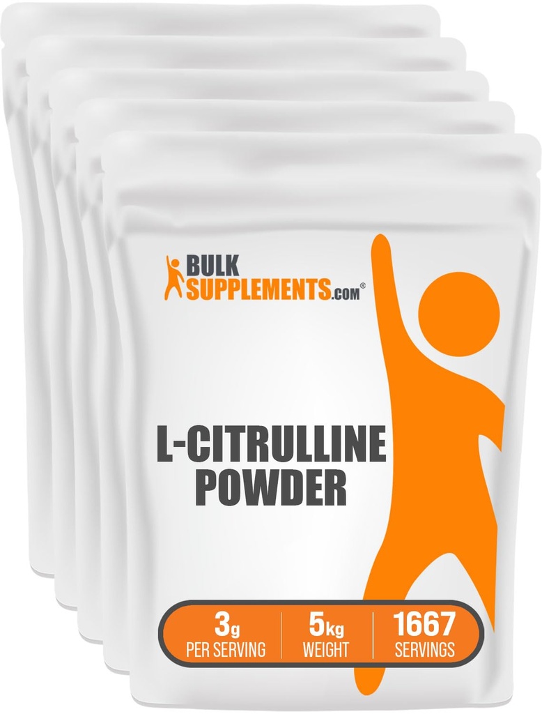 BulkSupplements.com L-Citrulline Powder - Citrulline Supplement, Nitric Oxide Supplement - Unflavored & Gluten Free - 3g per Servings, 1kg (Pack of 5) (11 lbs)