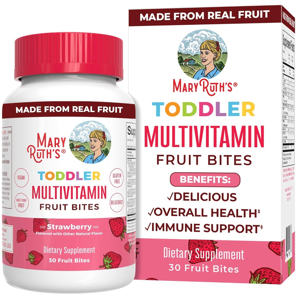 Kids Multivitamin Fruit Bites by MaryRuth's | Toddler Multivitamin Ages 1 & Up | Immune Support Supplement | Kids Vitamins | Vitamin D | Vitamin C | Vegan | 30 Servings