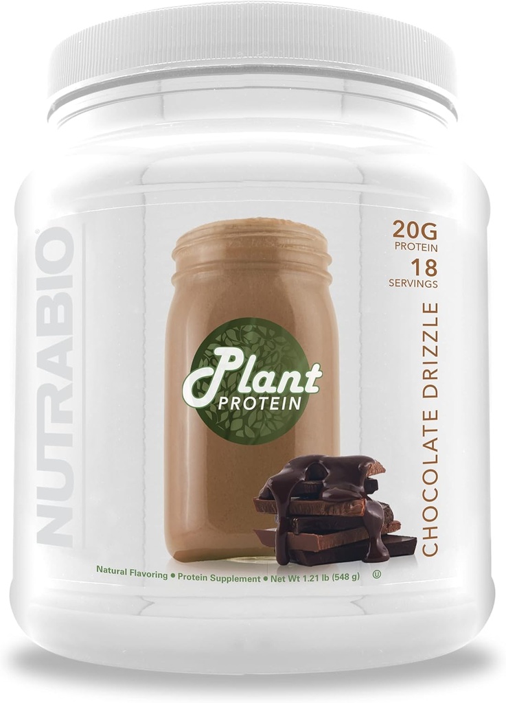 NutraBio Plant Protein Powder– Vegan Protein Powder – 20G of Protein per Scoop –Organic, Lactose Free and Dairy Free- Chocolate Drizzle 18 Servings