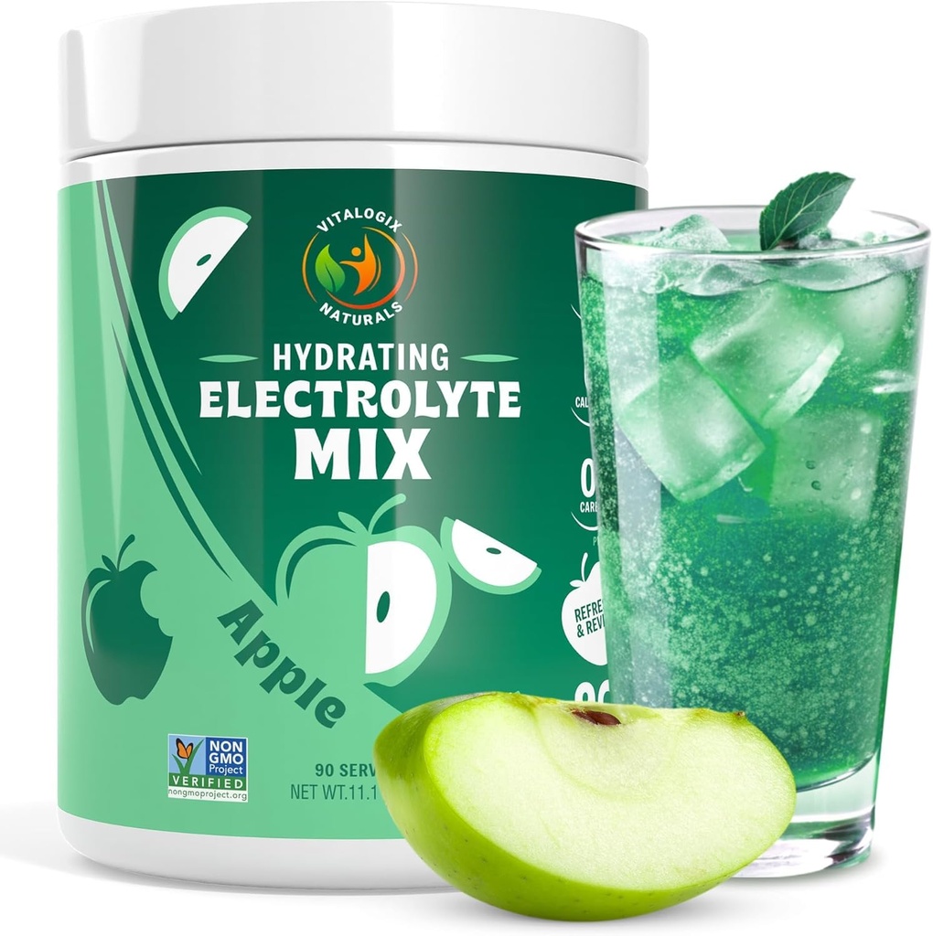 Electrolyte Powder – Zero Sugar Crisp Apple Hydration Mix | 90 Servings | Keto, Vegan, Gluten-Free | Natural Electrolytes for Muscle Recovery, Energy & Cramp Support | for Women, Runners, Athletes