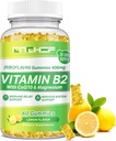 Vitamin B2 Gummies for Adults & Kids - Riboflavin 400mg Supplement with Magnesium Glycinate & CoQ10, Support Migraine Relief & Nervous System, Boost Energy, Sugar Free Vegan B2 Gummies Lemon Flavor