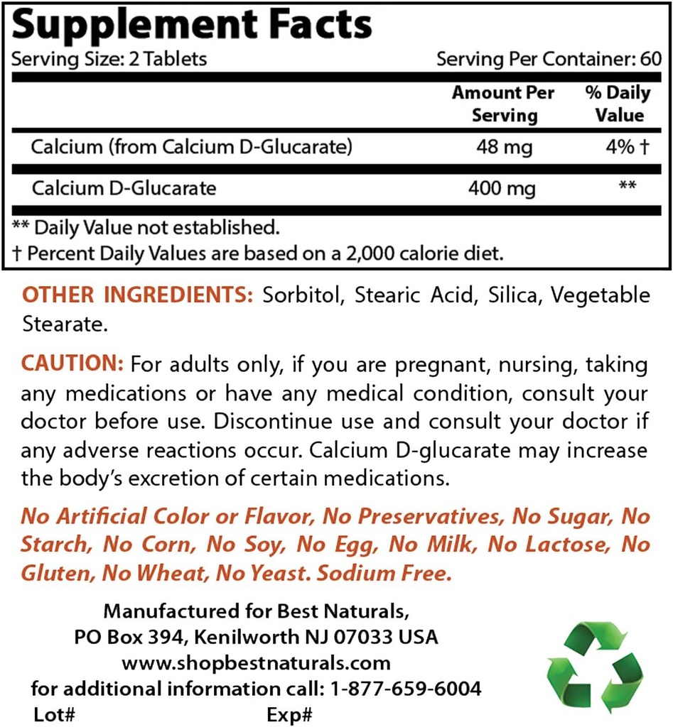 Calcium D-Glucarate 200 mg & Magnesium Glycinate 425 mg
