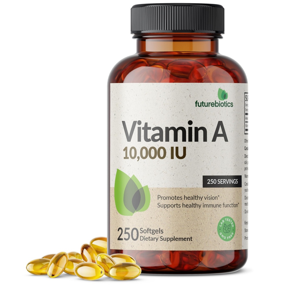 Futurebiotics Vitamin A 10,000 IU Premium Non-GMO Formula Supports Healthy Vision & Immune System and Healthy Growth & Reproduction, 250 Softgels
